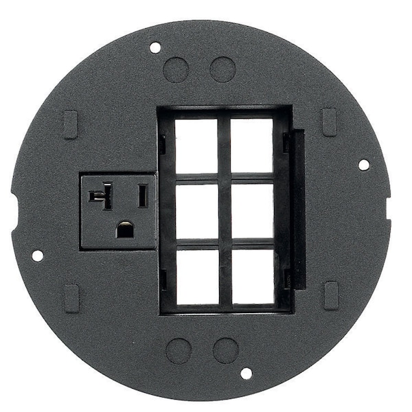 SystemOne, Sub-Plate, Recessed Bezel for (6) Siemon MAX Modules, Single 20A, 125V Receptacle, Black